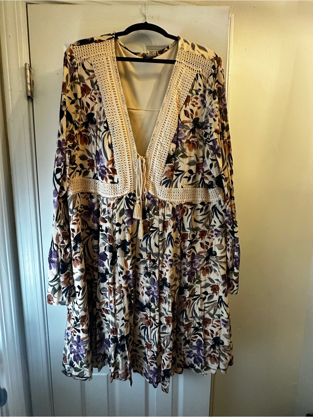 torrid Cream Dress with Purple & Brown Floral Trim
